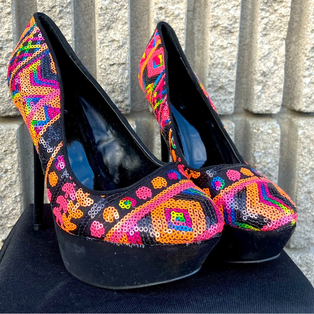 Colourful Sequin Heels in Size 6.5 Qupid Branded